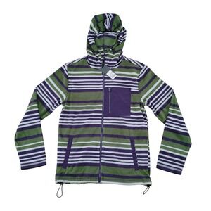 Original Use Striped Fleece Hooded Jacket‎ Full Zip Purple Green White Men's S